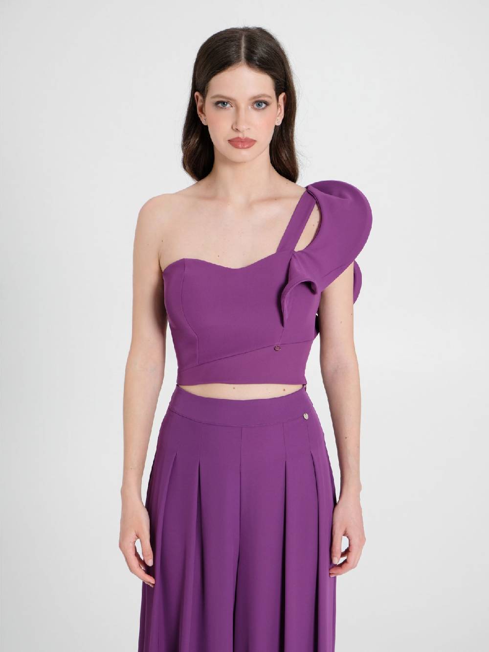 Rinascimento Top Monospalla con Rouche Viola Melanzana Outlet