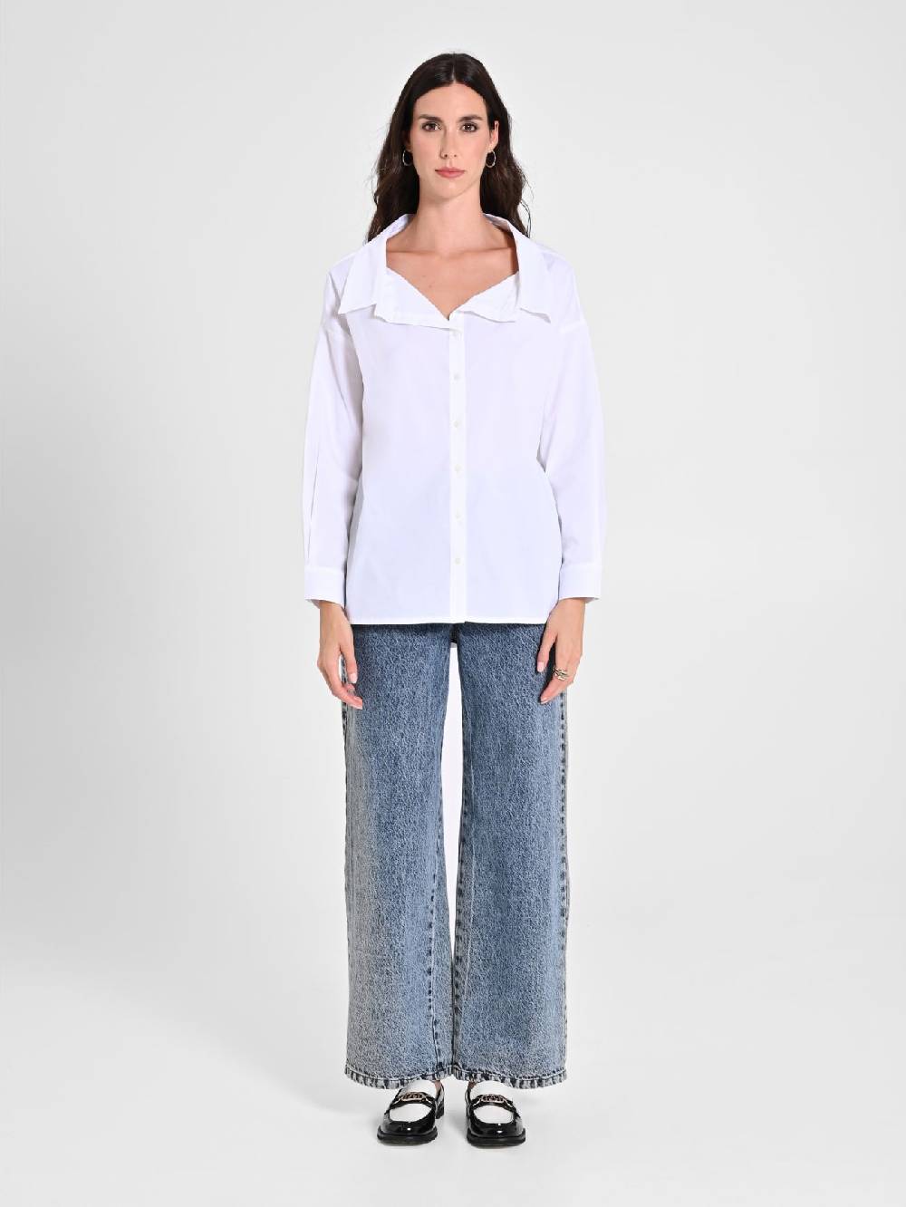 Rinascimento Camicia in Cotone con Collo Aperto Liquidazione