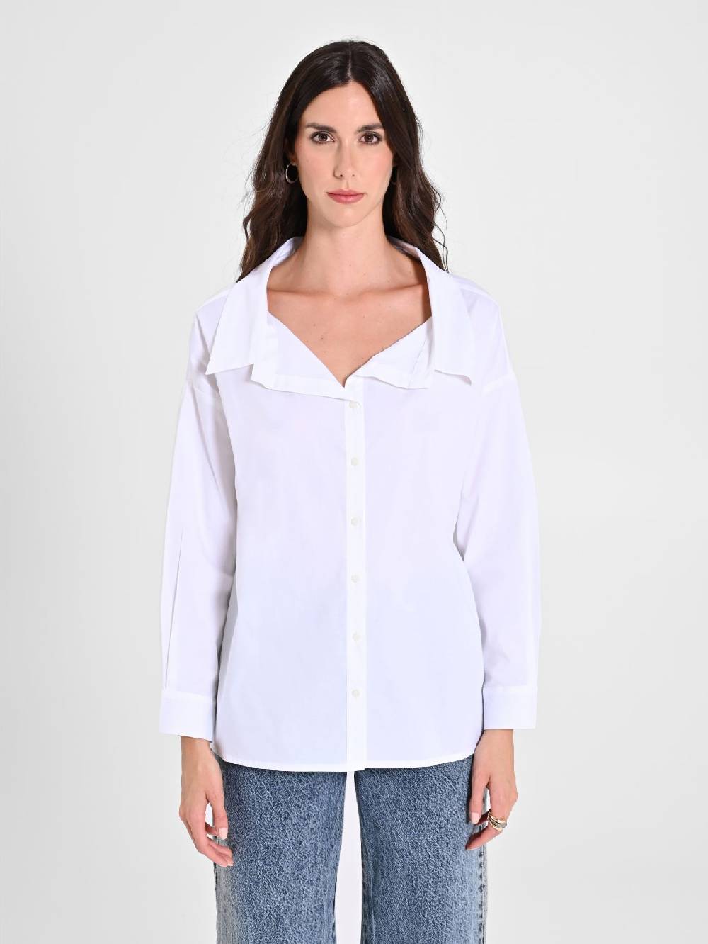 Rinascimento Camicia in Cotone con Collo Aperto Liquidazione