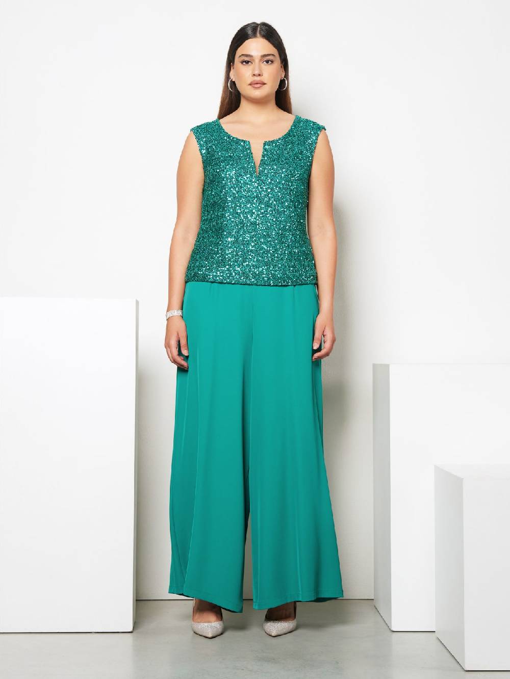 Rinascimento Pantaloni Palazzo Curvy Verde Giada In Saldo
