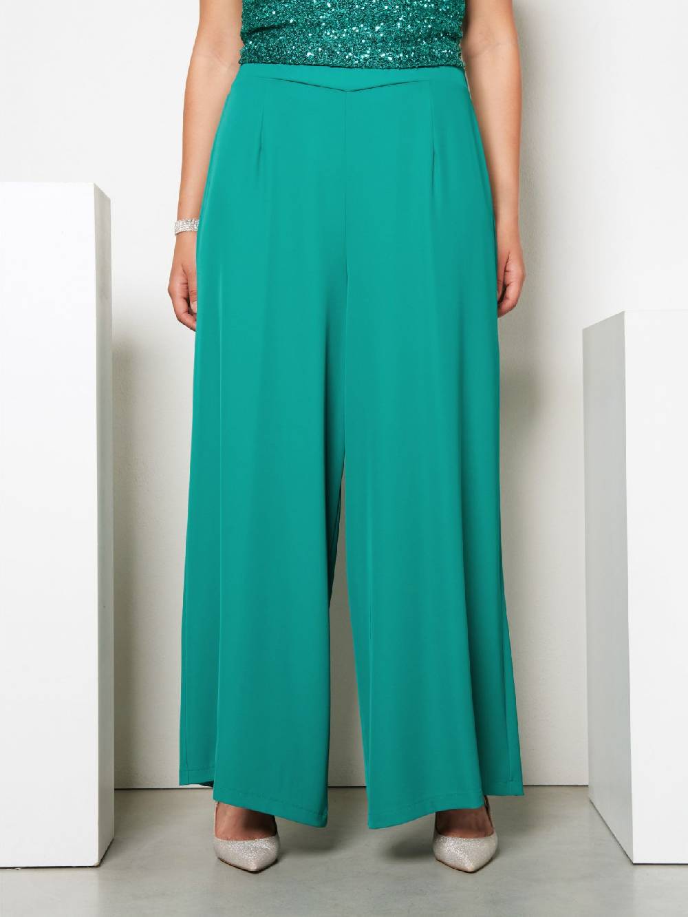 Rinascimento Pantaloni Palazzo Curvy Verde Giada In Saldo