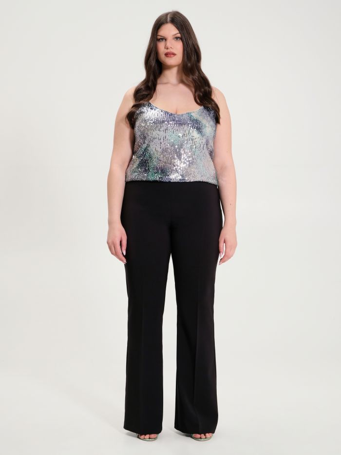 Rinascimento Pantaloni Curvy a Palazzo in Tessuto Tecnico 2025