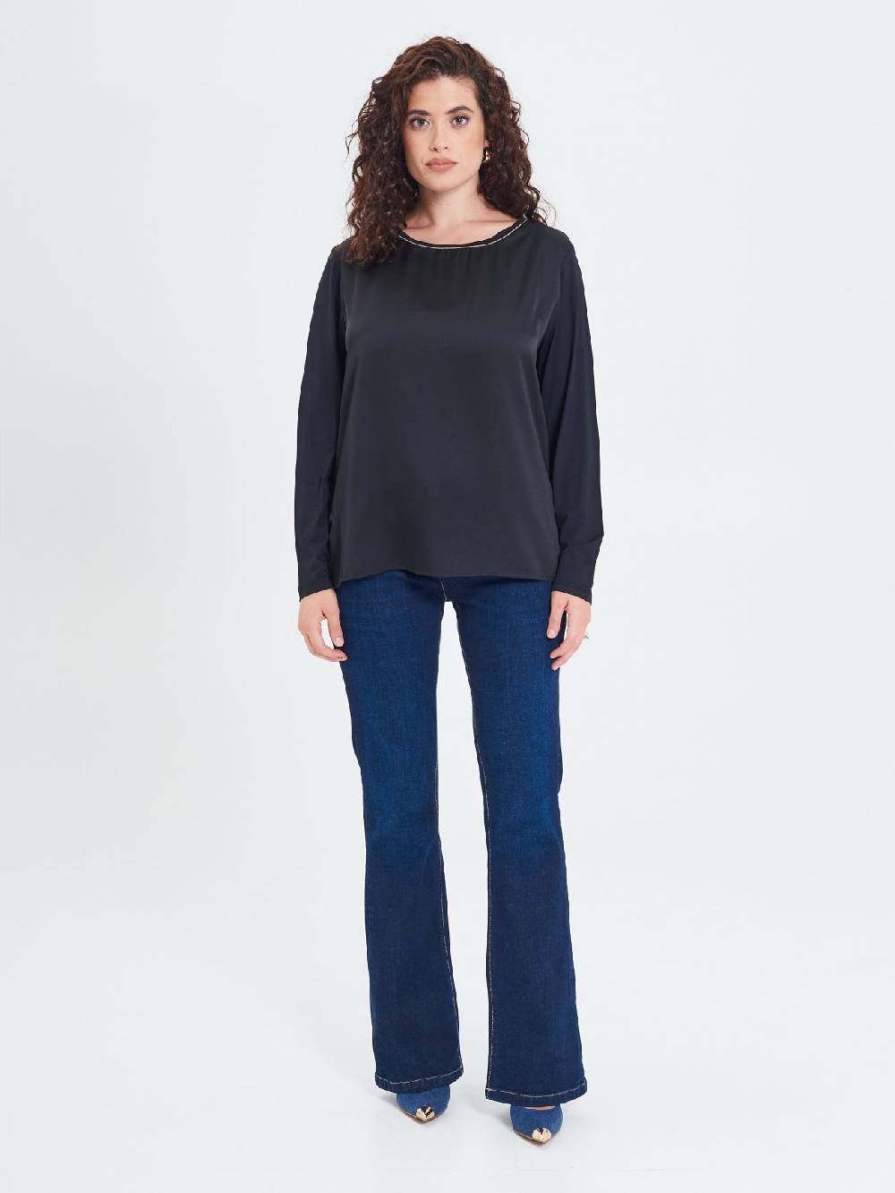 Rinascimento Blusa Curvy Envers Satin Nera Vendita