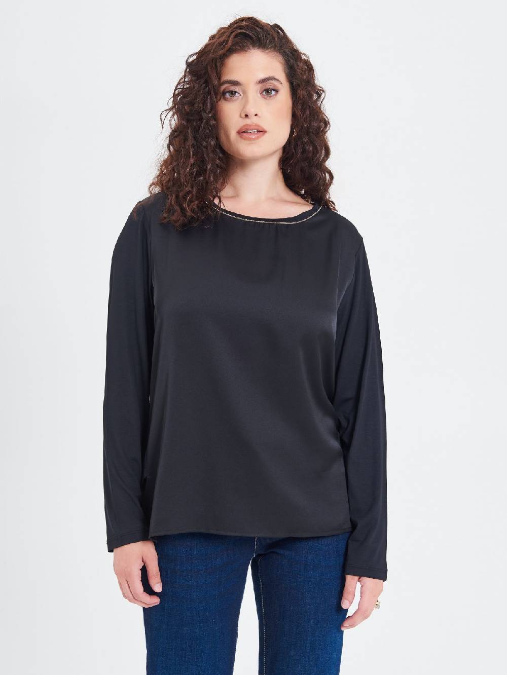 Rinascimento Blusa Curvy Envers Satin Nera Vendita