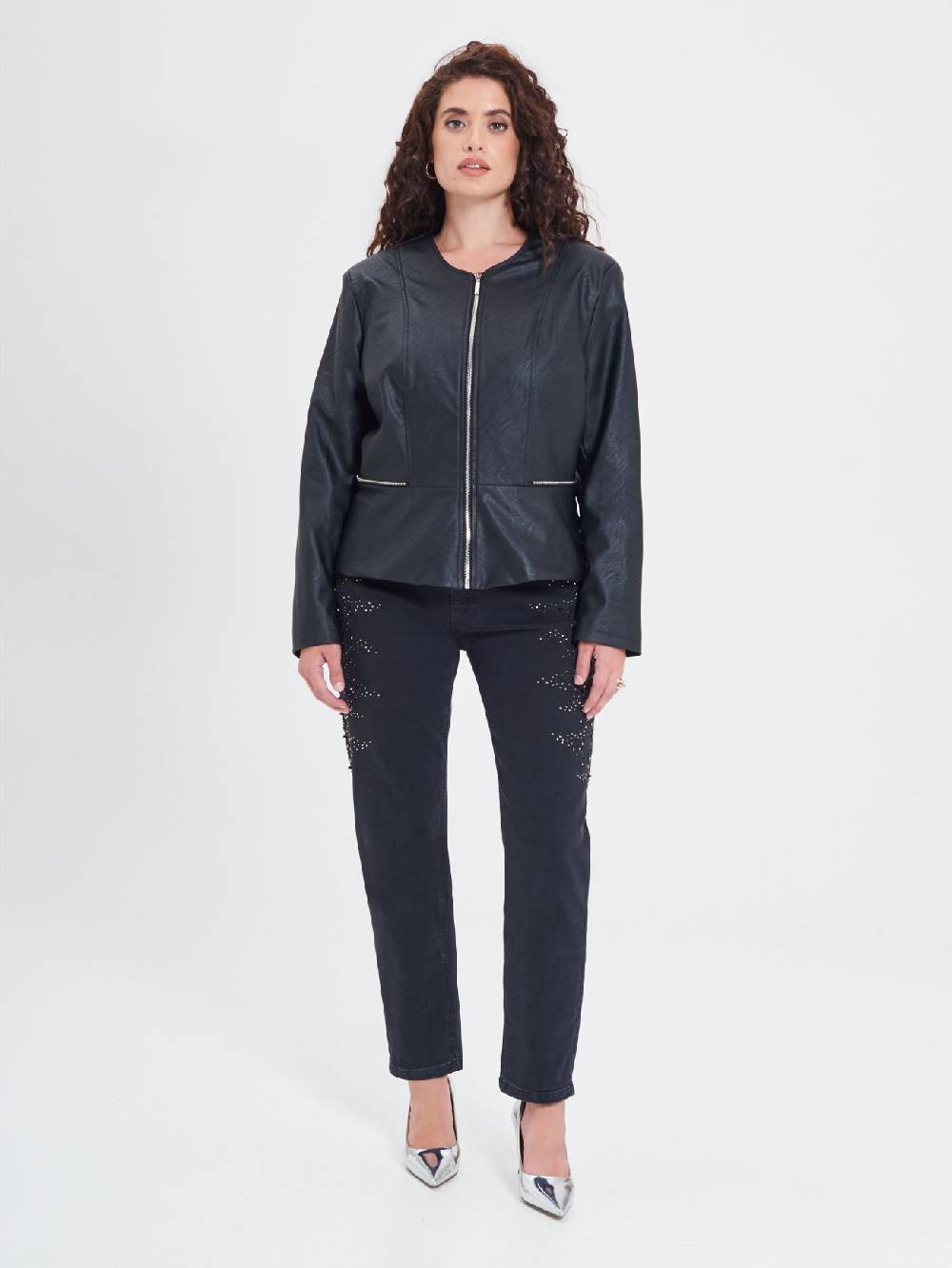 Rinascimento Giubbino Curvy in similpelle con Baschina Consegna Veloce