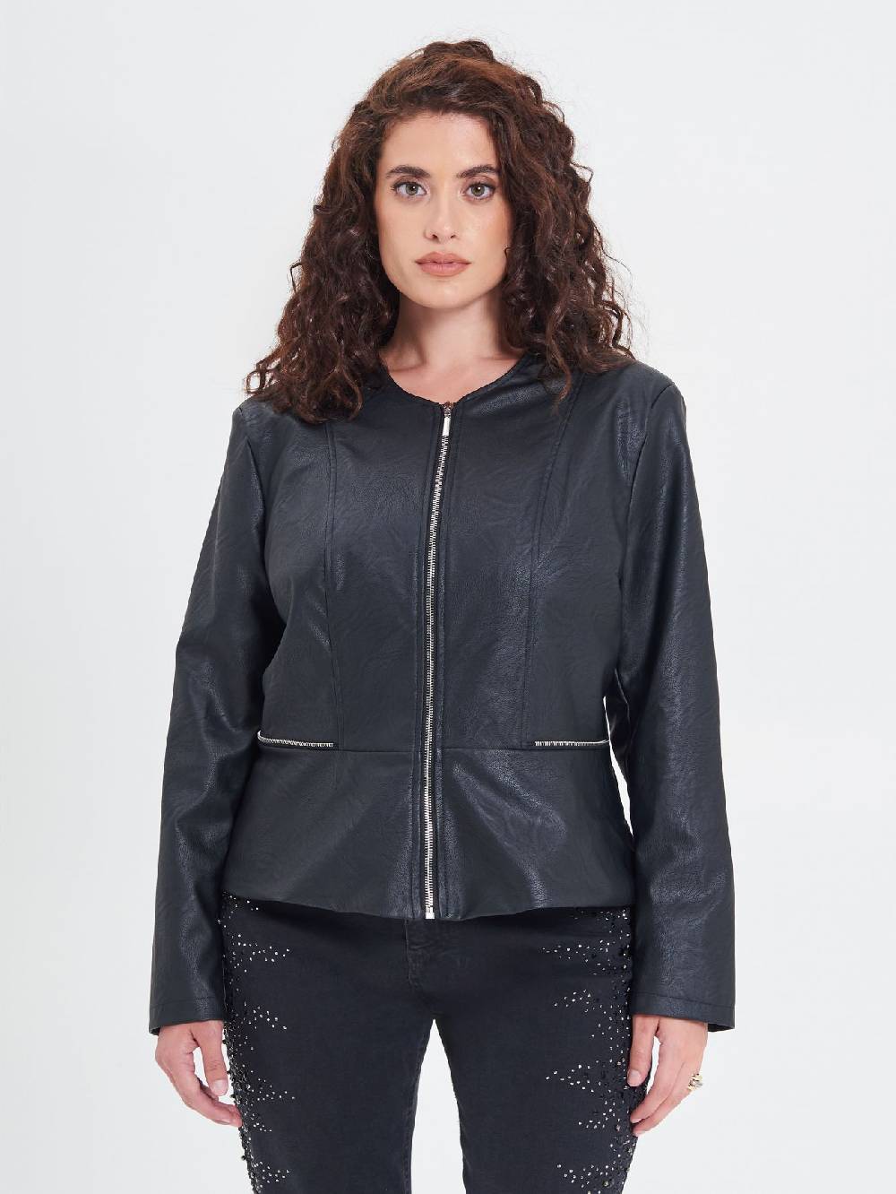 Rinascimento Giubbino Curvy in similpelle con Baschina Consegna Veloce
