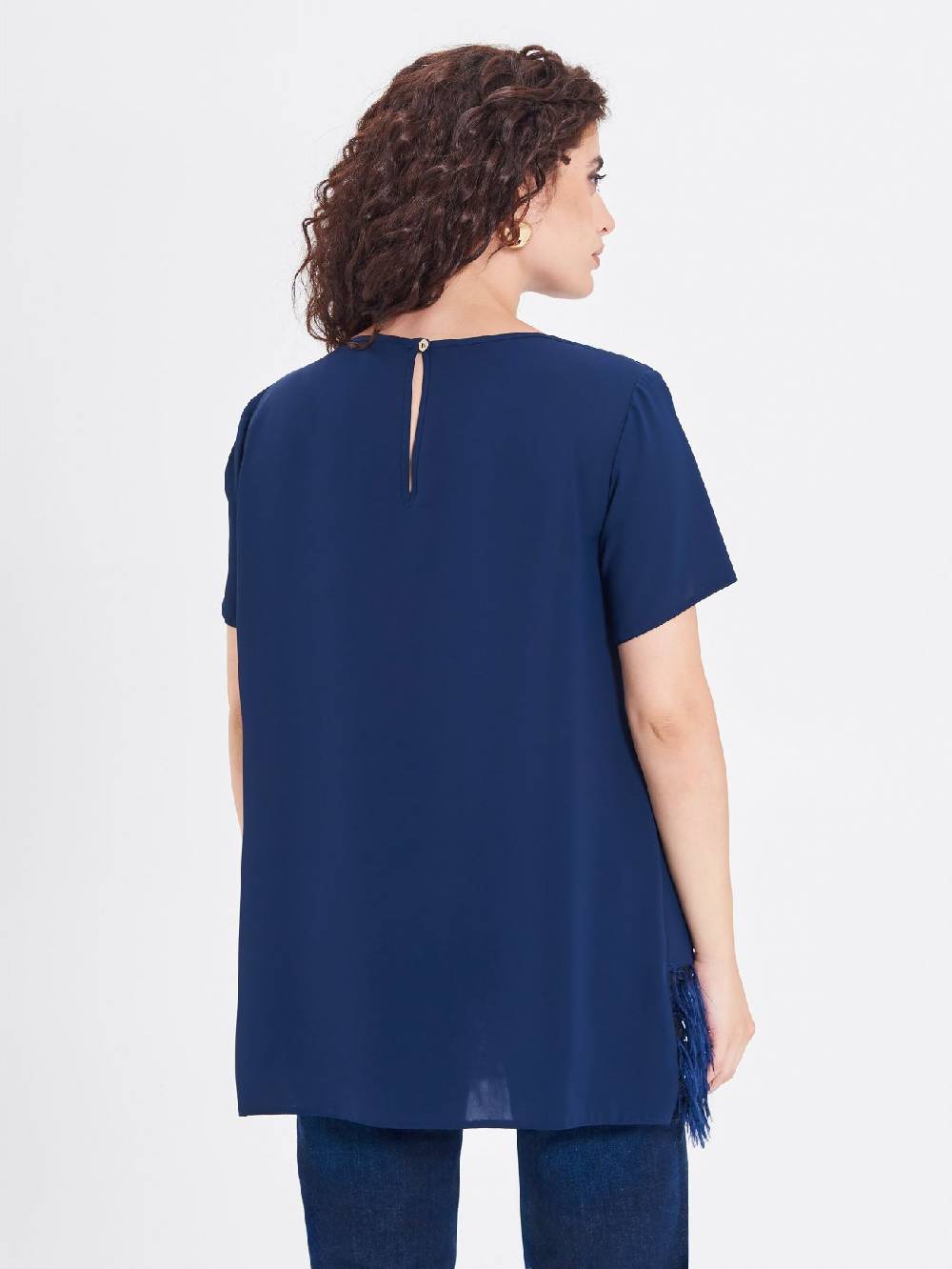 Rinascimento Blusa Curvy con Piume Lurex Novità