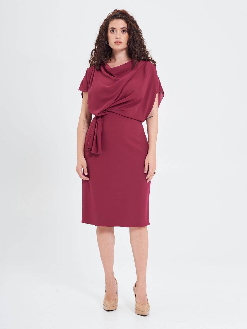Rinascimento Abito Curvy Nodo Bordeaux Saldi Di Fabbrica