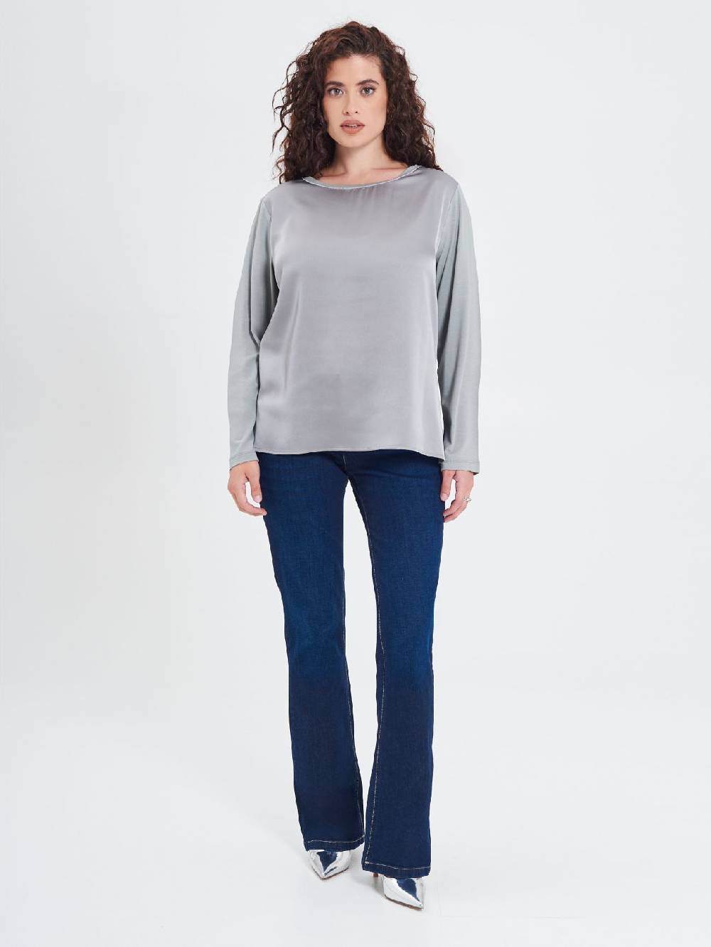 Rinascimento Blusa Curvy Envers Satin Grigia Offerta migliore