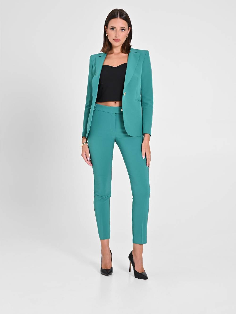 Rinascimento Pantaloni Straight in Tessuto Tecnico Verde Giada Rilascio limitato