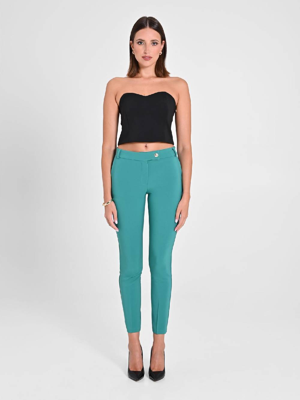 Rinascimento Pantaloni Straight in Tessuto Tecnico Verde Giada Rilascio limitato