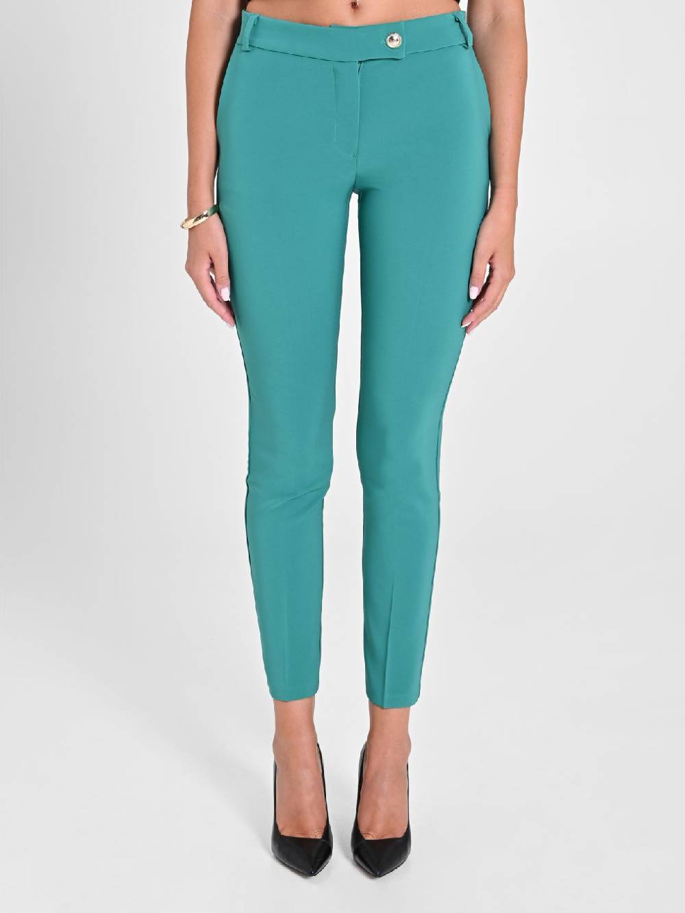 Rinascimento Pantaloni Straight in Tessuto Tecnico Verde Giada Rilascio limitato