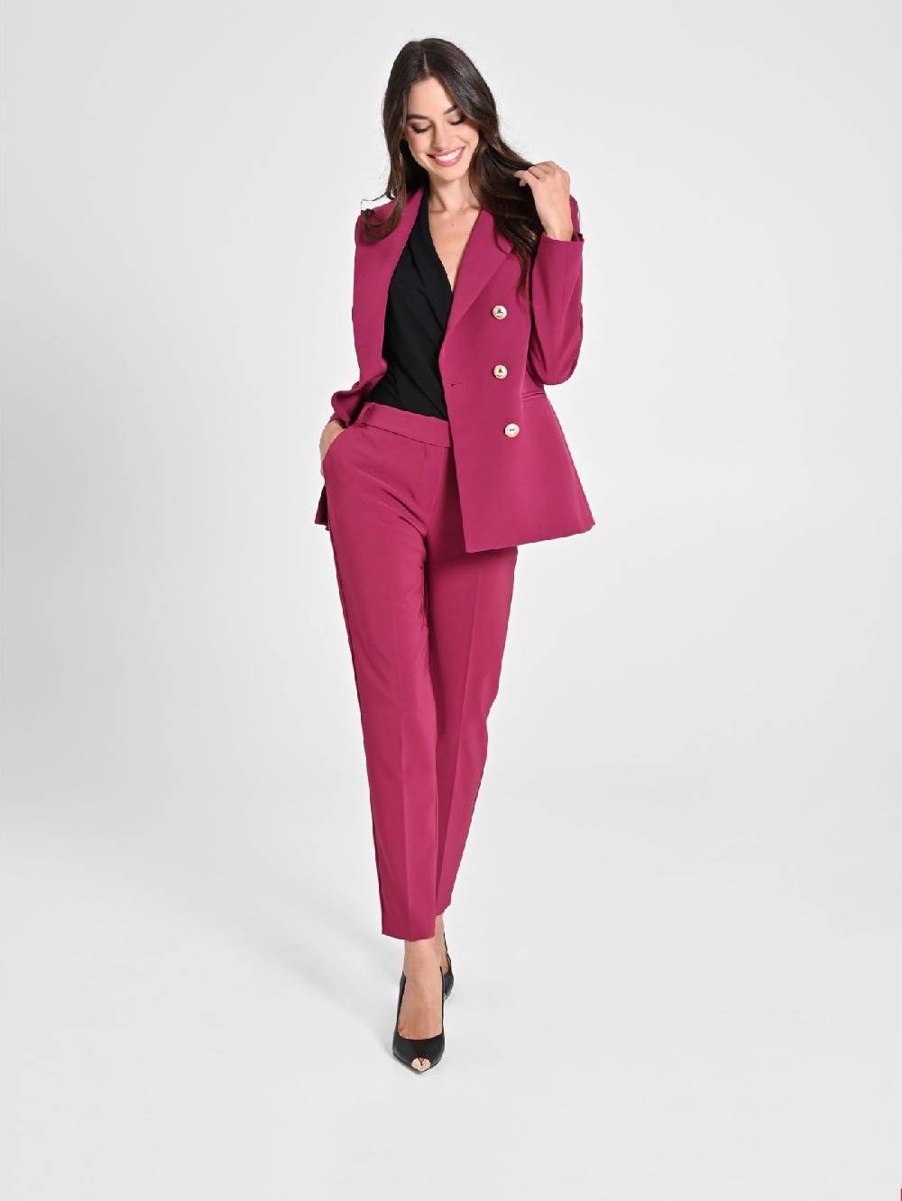 Rinascimento Pantaloni Straight in Tessuto Tecnico Bordeaux Ultimi tre giorni