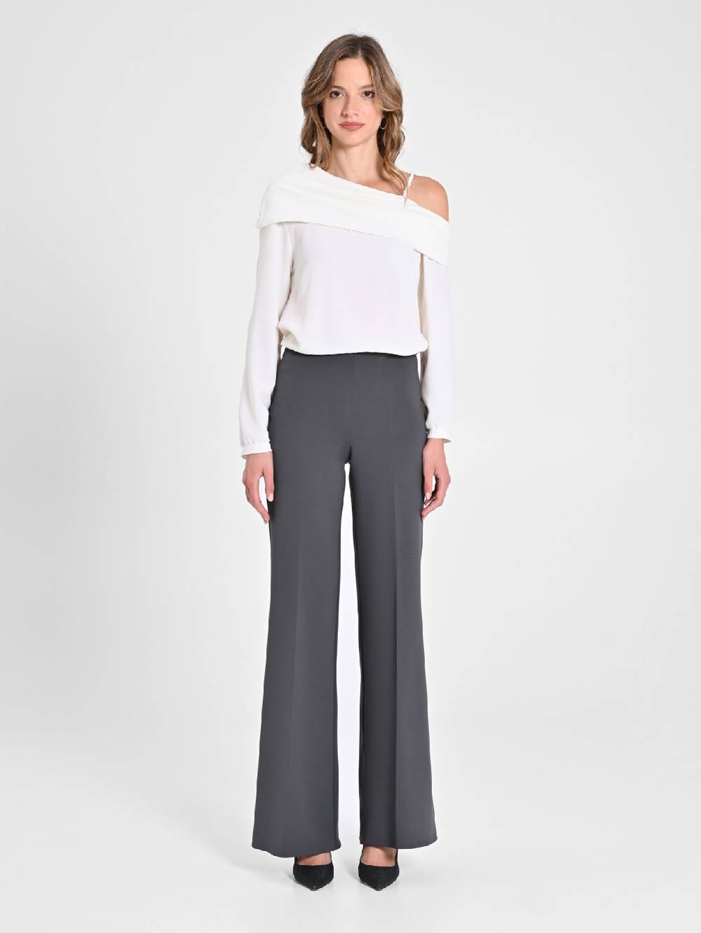Rinascimento Pantaloni Palazzo in Scuba mano Crepe Grigio Enormi sconti