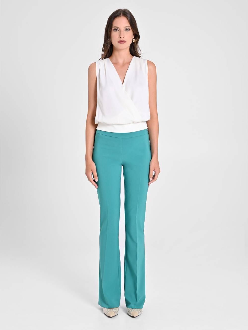 Rinascimento Pantaloni Flared in Tessuto Tecnico Verde Giada 50% di sconto con spedizione gratuita