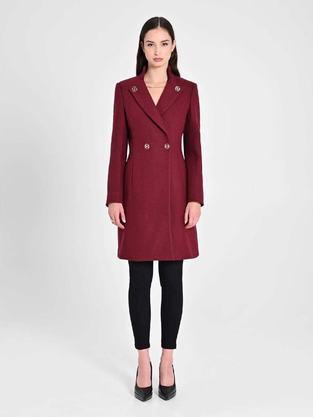 Rinascimento Cappotto Bordeaux con Collo in Piedi Duty-free