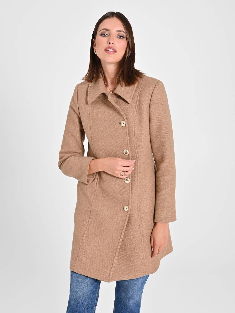 Rinascimento Cappotto Cammello con Bottoni Dorati Italy