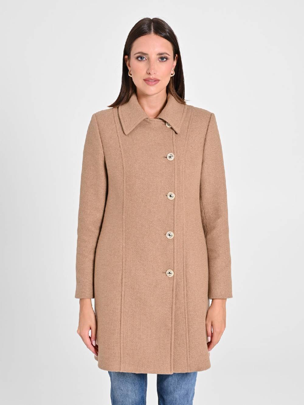 Rinascimento Cappotto Cammello con Bottoni Dorati Italy