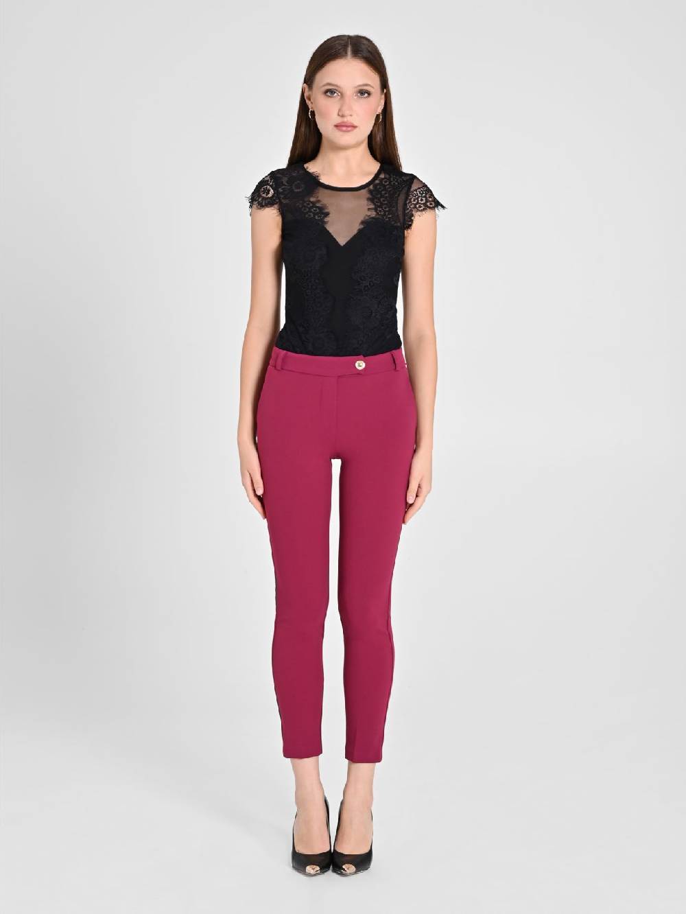 Rinascimento Pantaloni Straight in Scuba mano Crepe Bordeaux Shopping Online