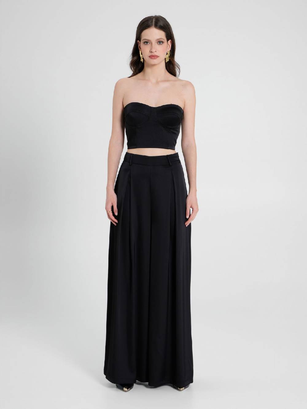 Rinascimento Pantaloni Palazzo in Satin Nero Sconto