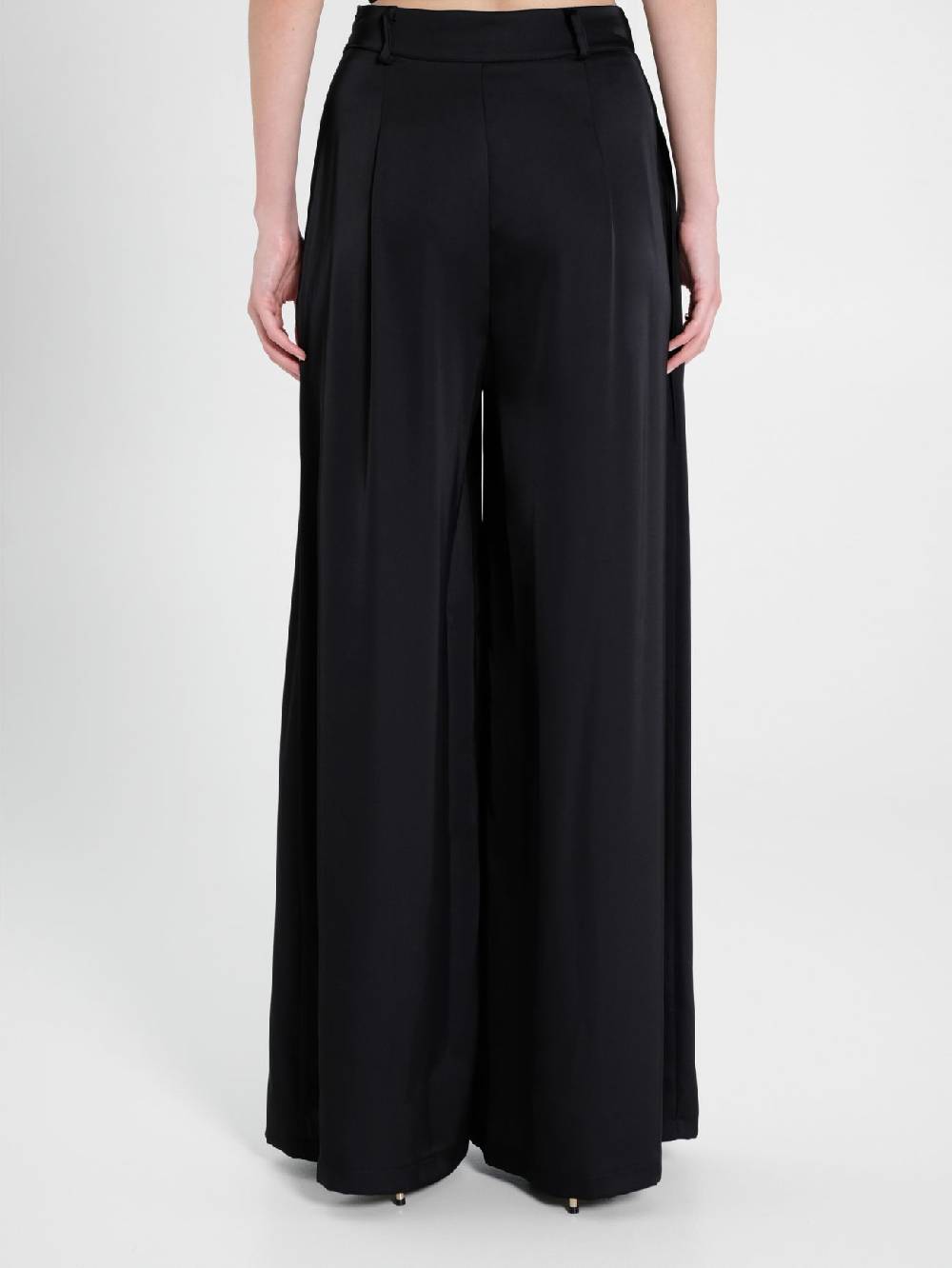Rinascimento Pantaloni Palazzo in Satin Nero Sconto