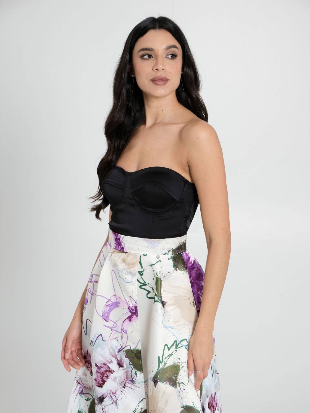 Rinascimento Top Bustier in Raso Strutturato Nero Economico