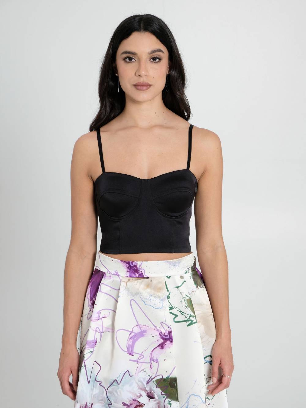 Rinascimento Top Bustier in Raso Strutturato Nero Economico