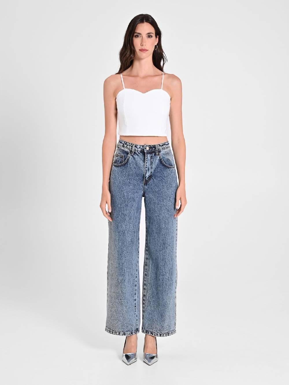Rinascimento Crop Top Bianco con Scollo a Cuore Offerte