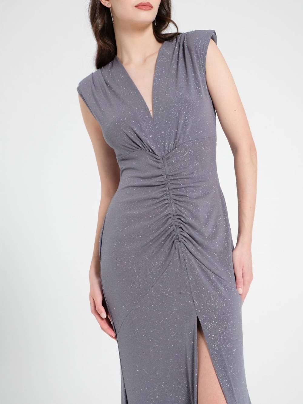Rinascimento Abito Arriccio Microglitter Grigio Donna Sconto di tempo limitato