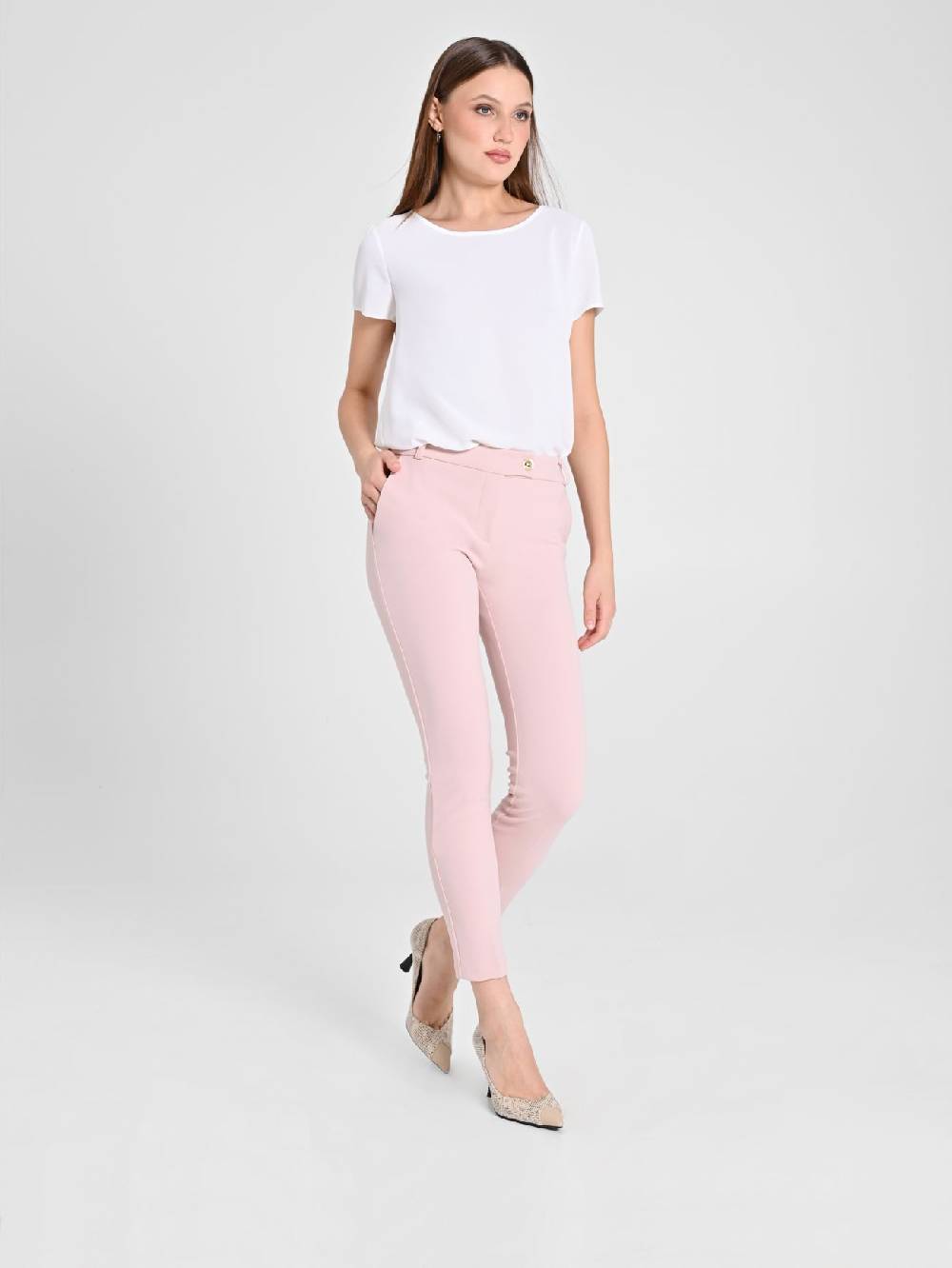 Rinascimento Pantaloni Straight in Scuba mano Crepe Rosa Discount Store per i nuovi prodotti