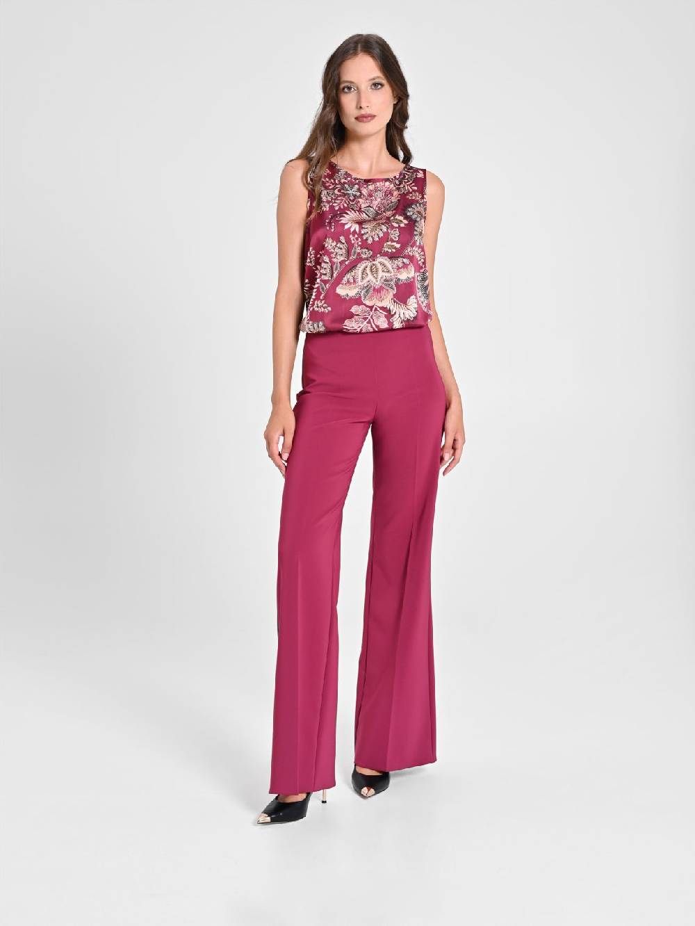 Rinascimento Pantaloni Palazzo in Tessuto Tecnico Bordeaux Donna Limitato a 3 giorni