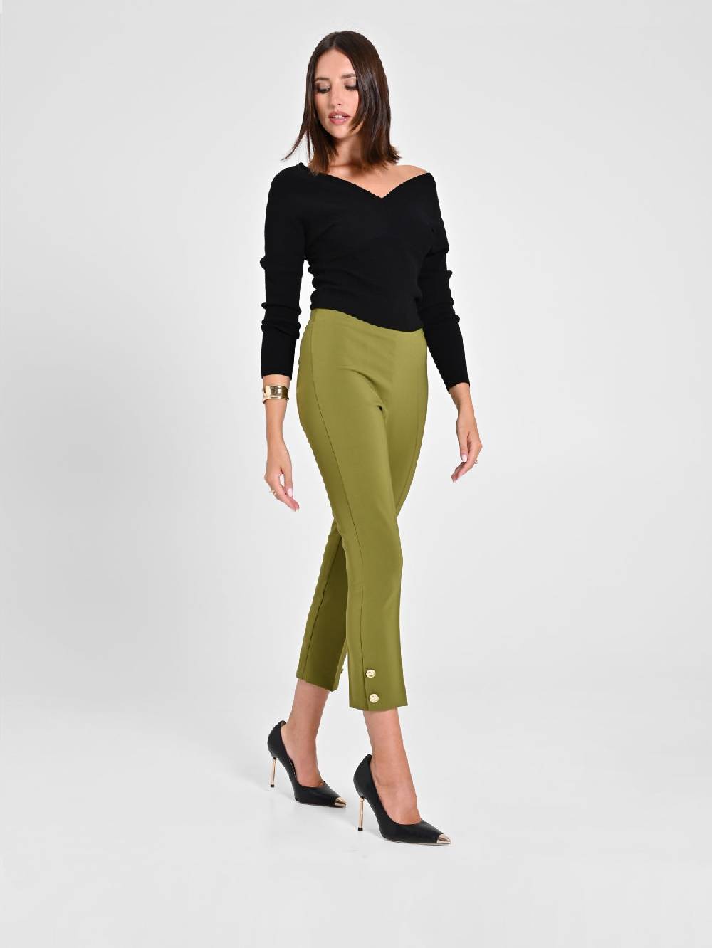 Rinascimento Pantaloni Slim in Tessuto Tecnico Verde Muschio 50% di sconto per tempo limitato