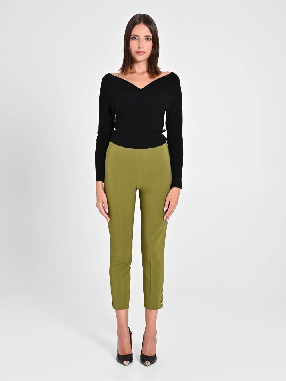 Rinascimento Pantaloni Slim in Tessuto Tecnico Verde Muschio 50% di sconto per tempo limitato