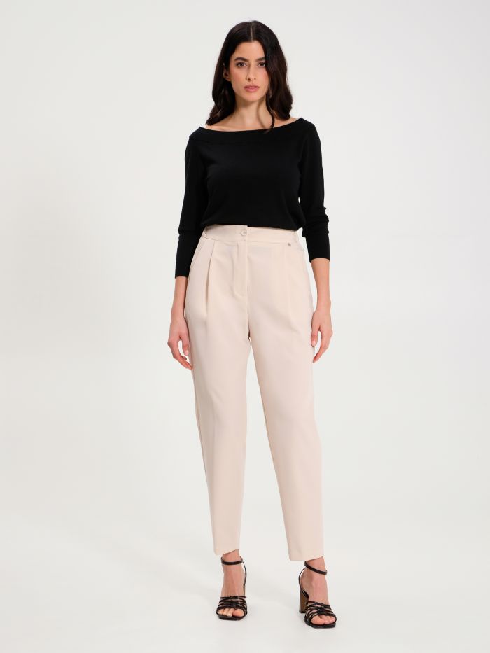 Rinascimento Pantaloni Carota con Punto Smock Beige Negozio