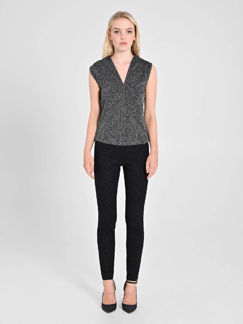 Rinascimento Top Nero & Argento Lurex Offerta esclusiva