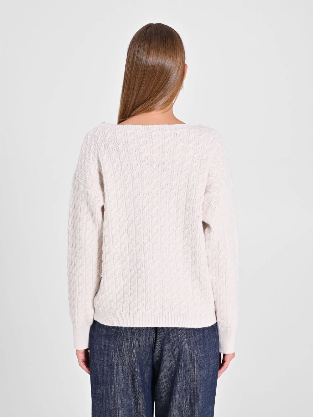 Rinascimento Maglione Bianco scollo Perle Italia