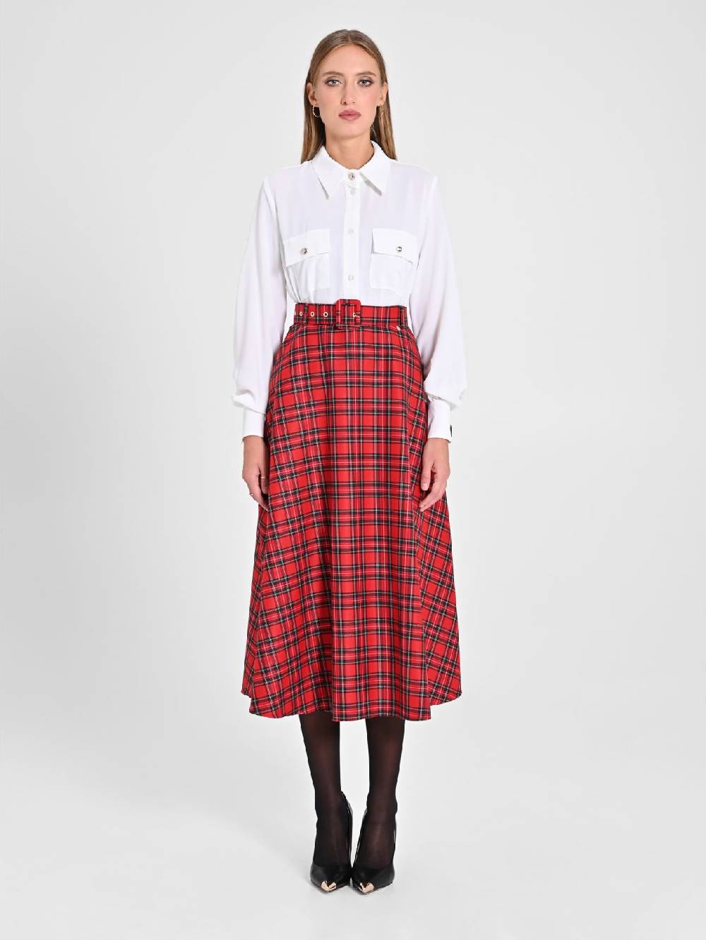 Rinascimento Gonna Midi in Tartan In Linea