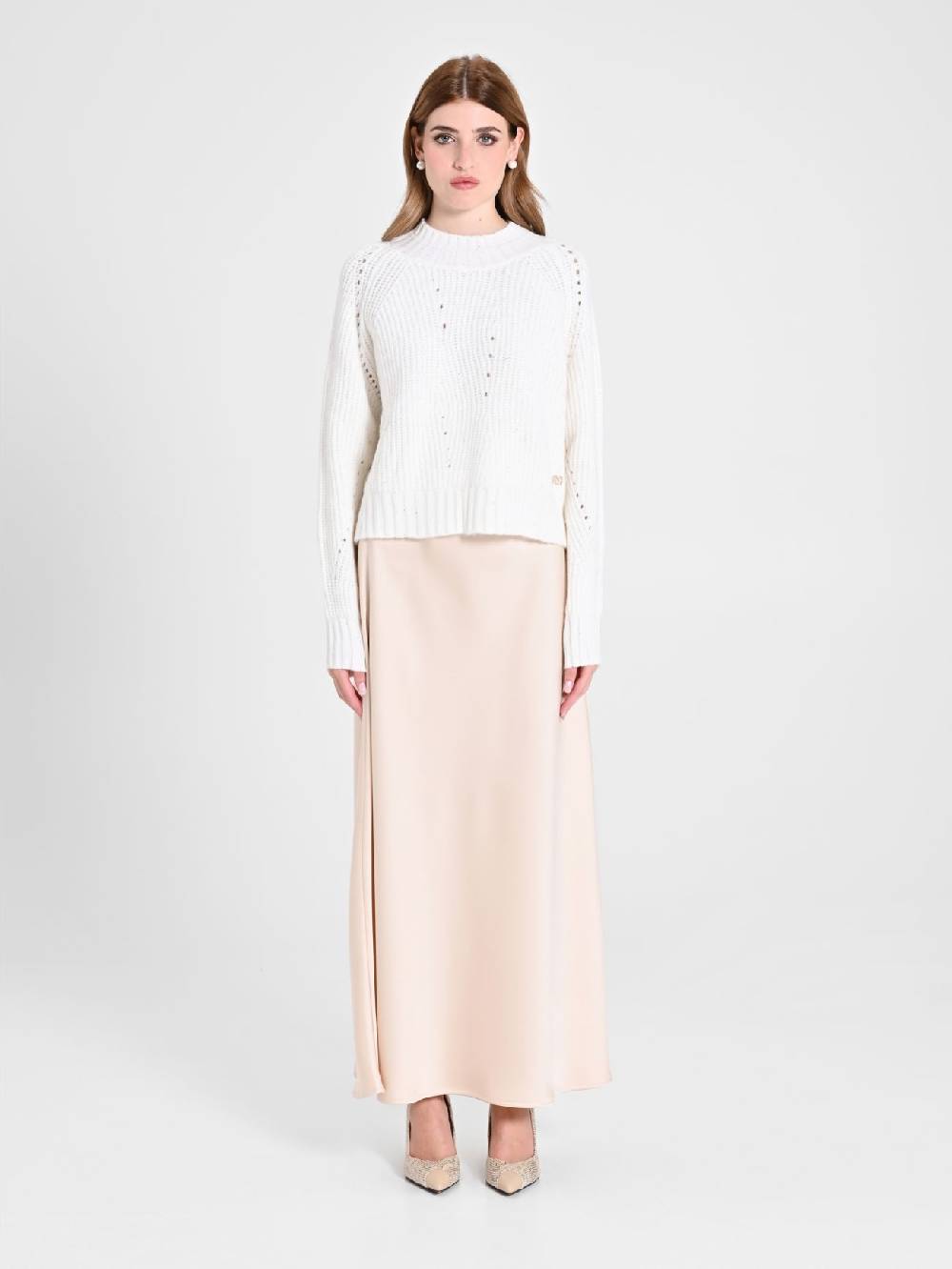 Rinascimento Maglia Bianca treccia Paillettes Sottocosto
