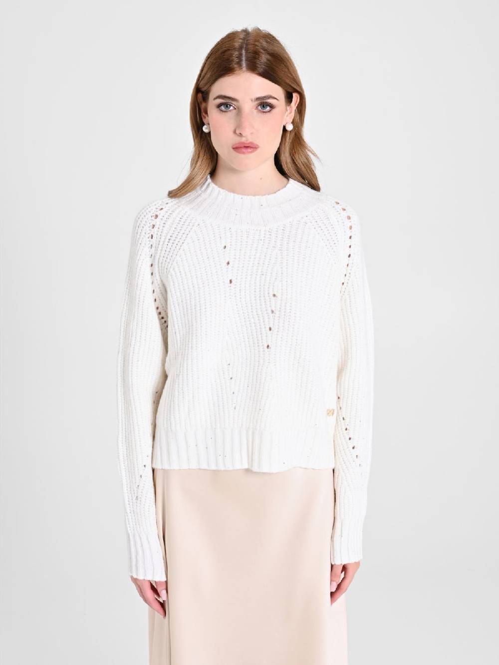 Rinascimento Maglia Bianca treccia Paillettes Sottocosto