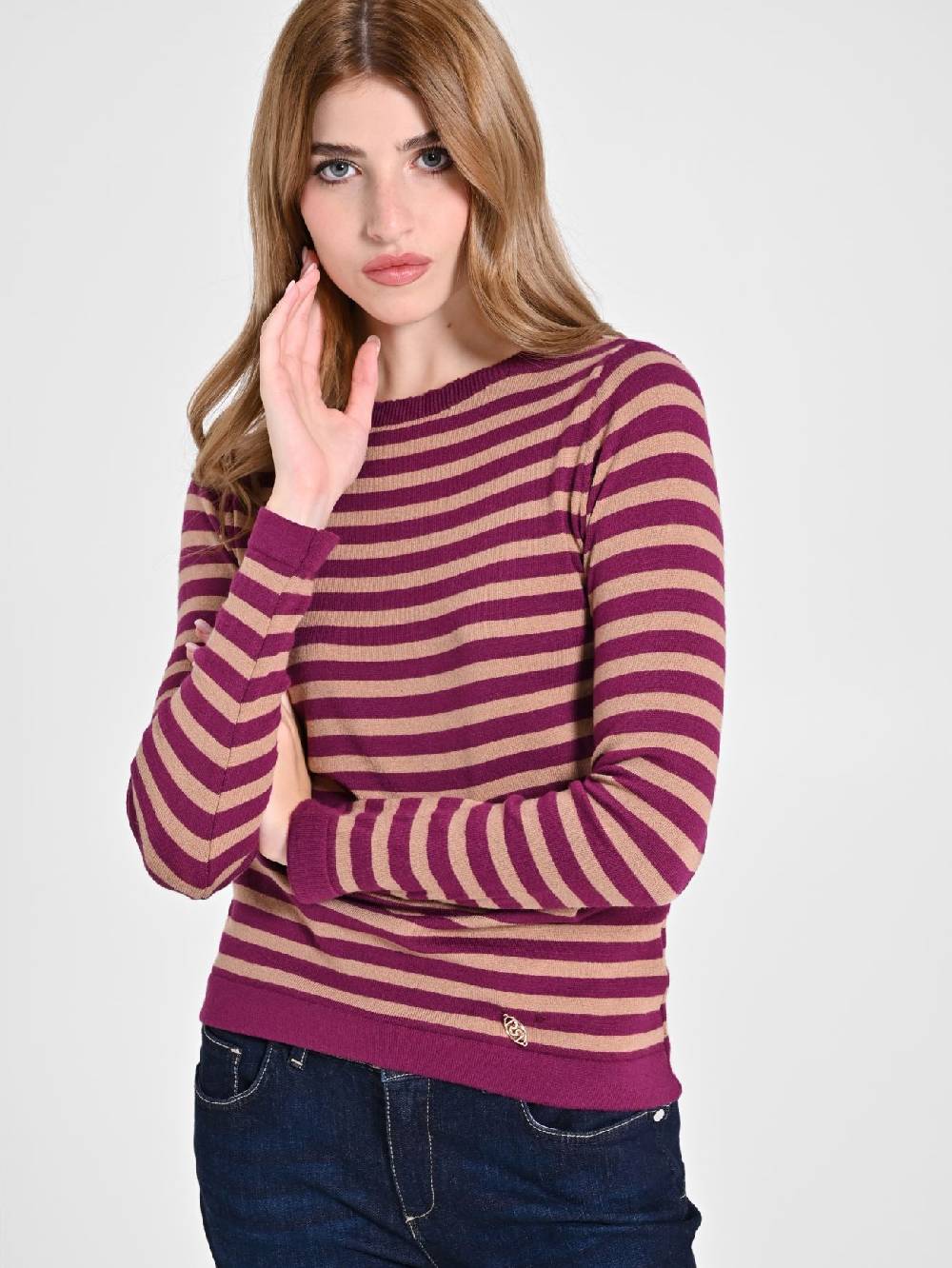 Rinascimento Maglioncino a Righe Beige & Bordeaux Saldi