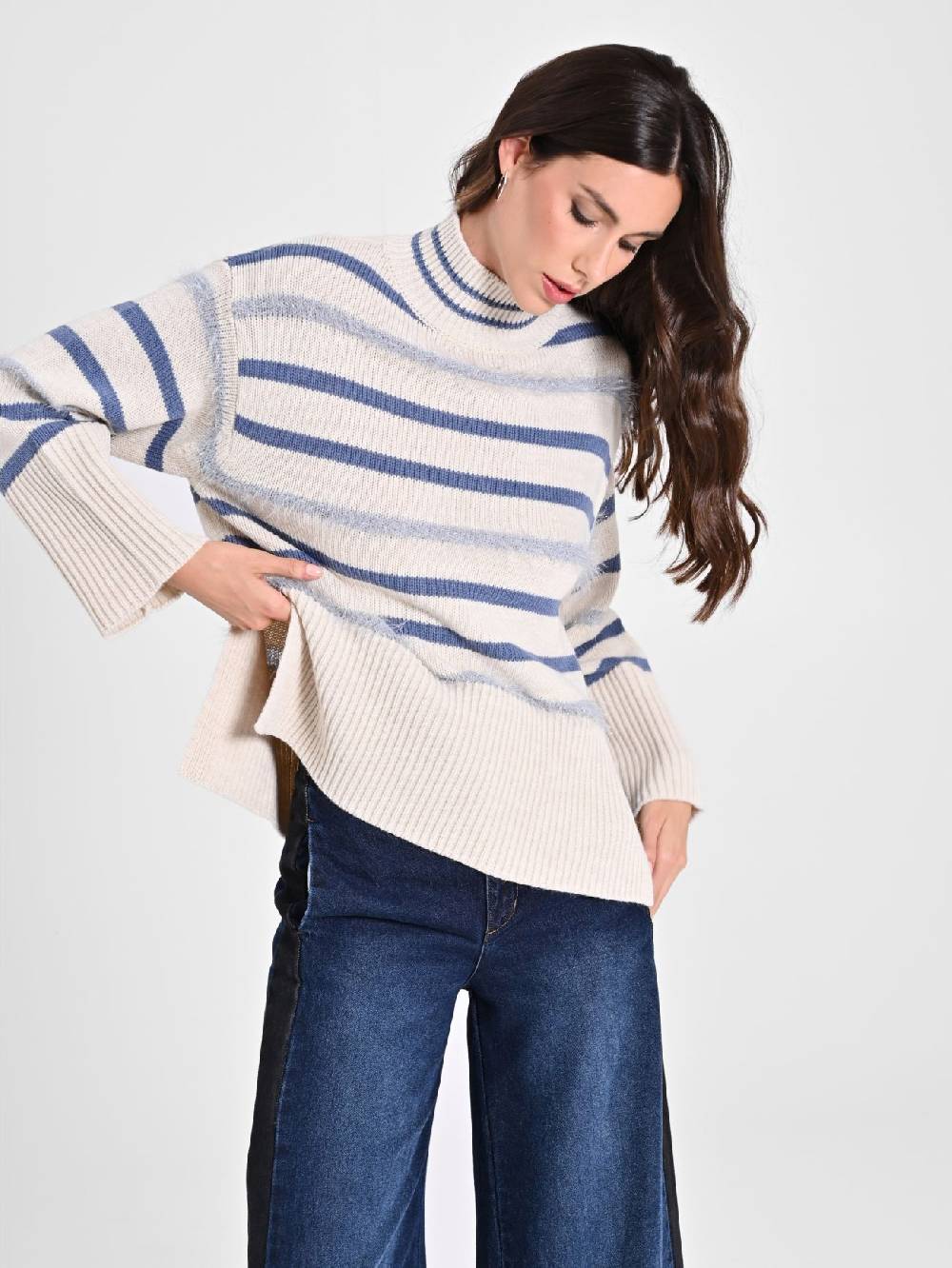 Rinascimento Maglia misto Lana a Righe Saldi Di Fabbrica