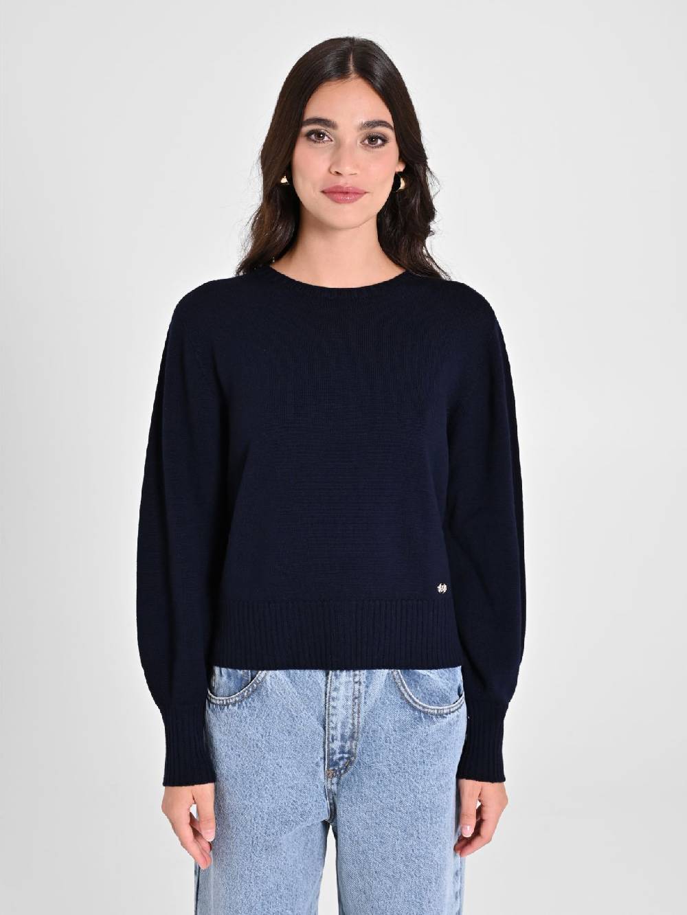 Rinascimento Maglioncino Lana Merino Extrafine Blu Donna Vendite Flash