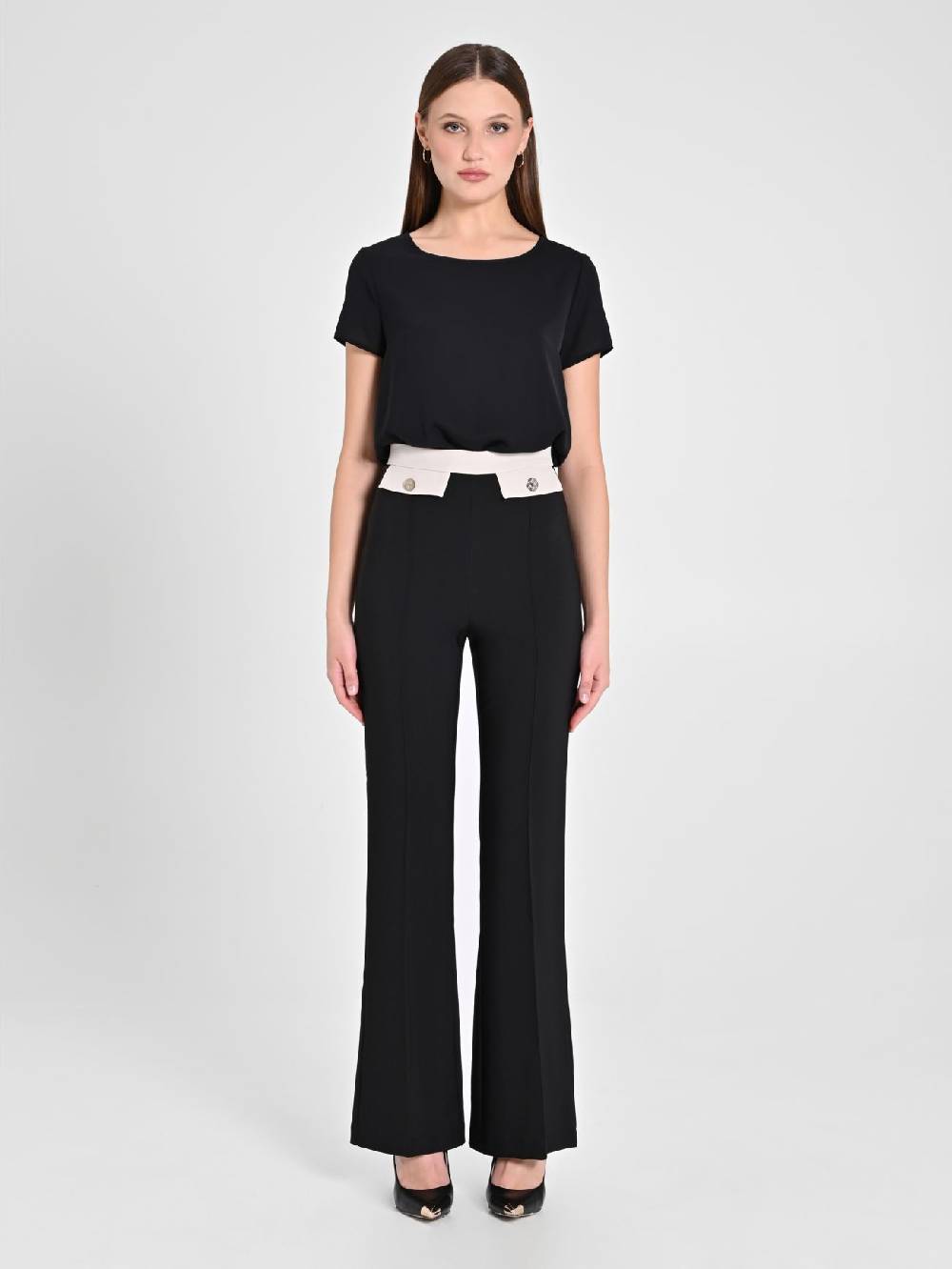 Rinascimento Pantalone Bicolor Nero & Beige Sconto di tempo limitato