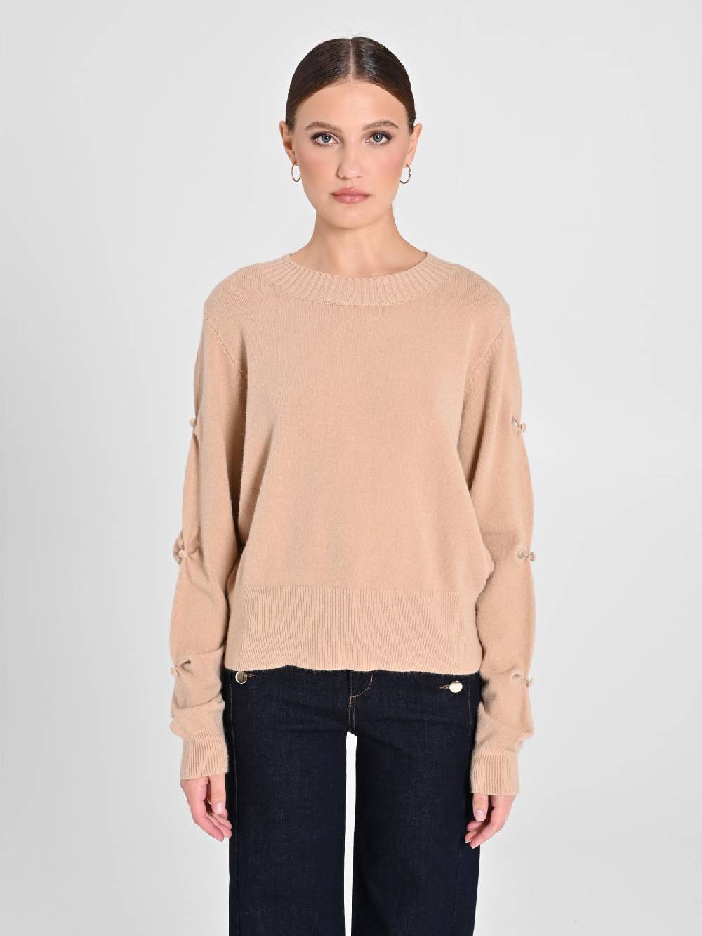 Rinascimento Maglione Cammello con Bottoni Ricoperti Grande vendita