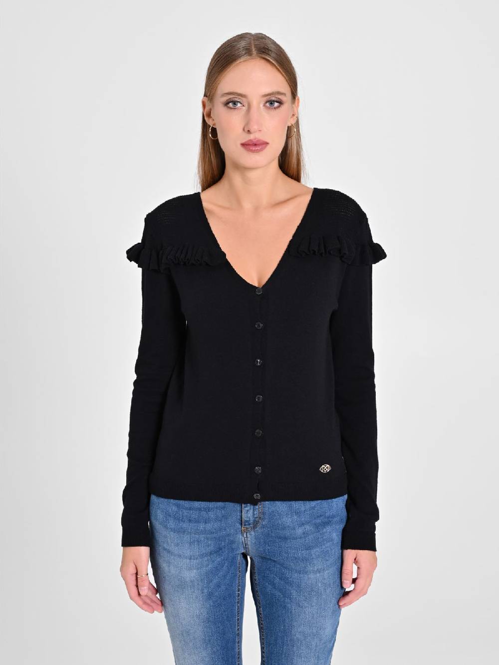 Rinascimento Cardigan Nero con Rouches Flash Sale