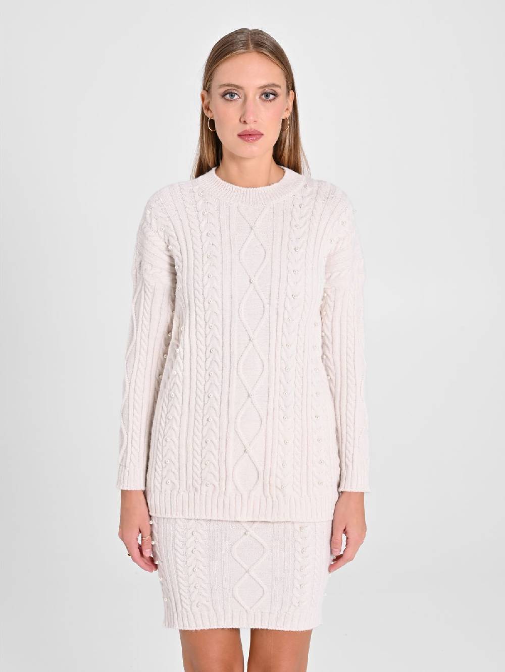 Rinascimento Maglione Bianco con Perle Fornitura limitata