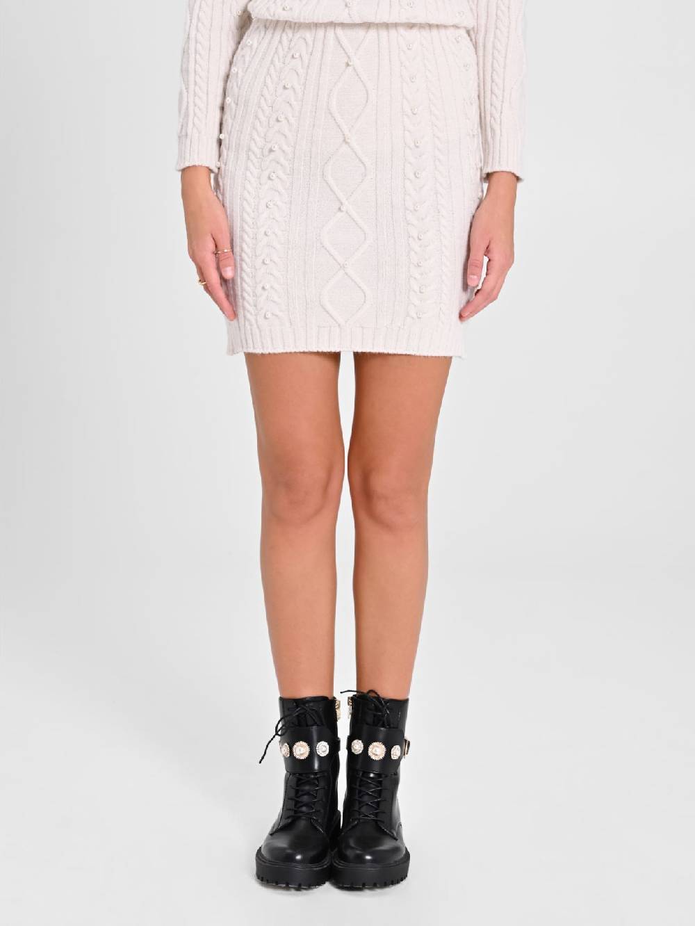 Rinascimento Gonna in Maglia Bianca con Perle Shopping online