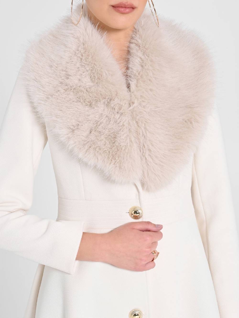 Rinascimento Cappotto Bianco con Collo effetto Pelliccia Offerta esclusiva