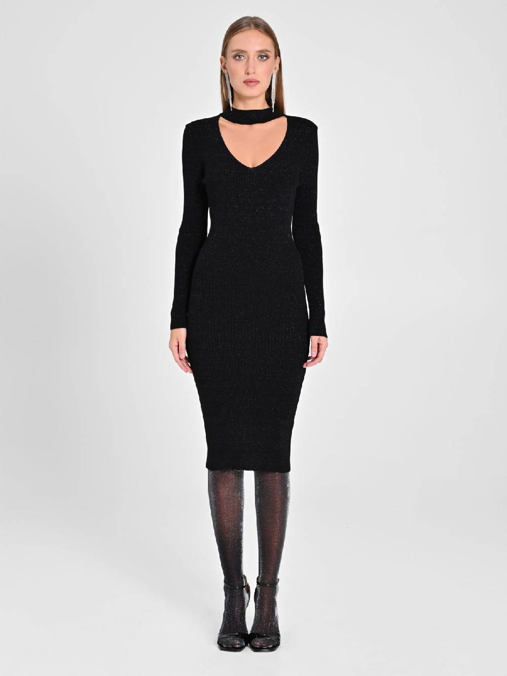 Rinascimento Abito Nero Lurex in Maglia Black Friday