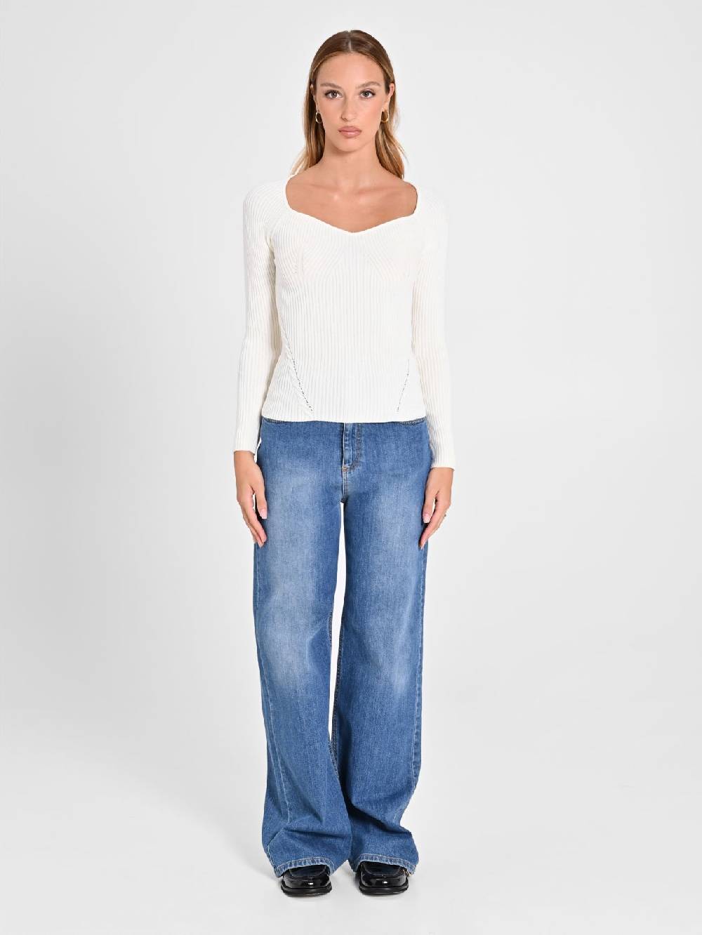 Rinascimento Maglia Bianca con Scollo a Cuore Offerte esclusive